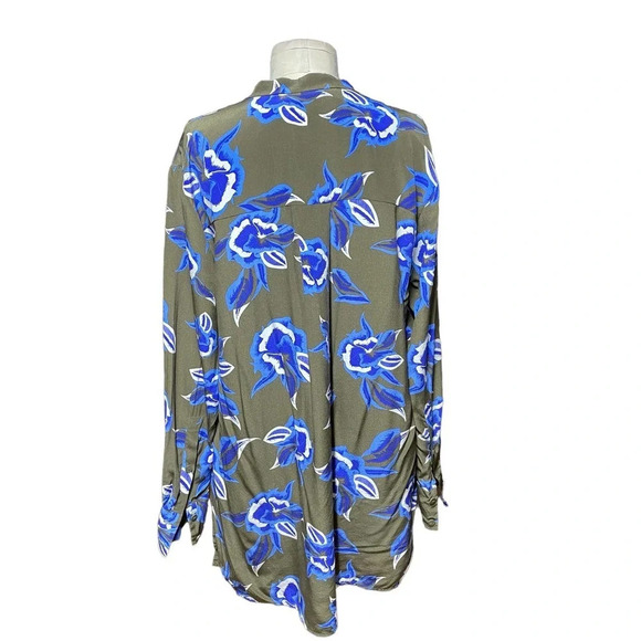 Diane Von Furstenberg Green Blue Floral Button-Up Long Sleeve Silk Top Size XS - Picture 5 of 8